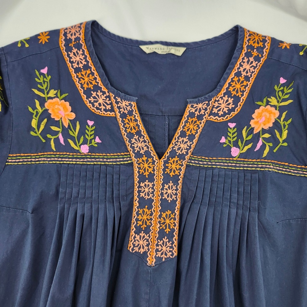 Wayward Fancies eShakti Womens Boho Floral Top Size 2X Navy Pleated Cottage